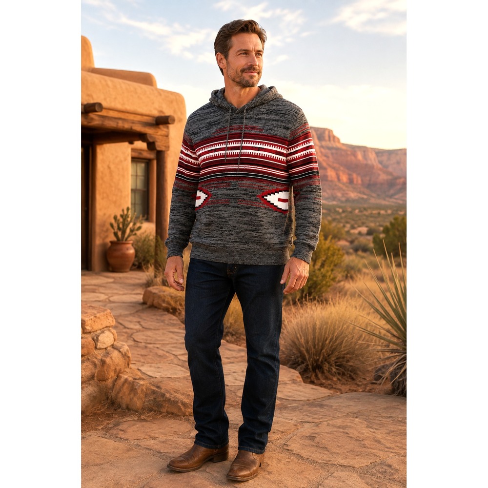 Sun + Stone Men's XXL Southwestern Aztec Knit Pullover Hoodie Sweater Cotton